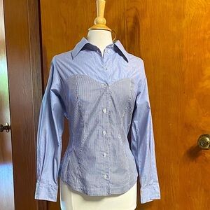 RARE BYRON LARS Corset Contrasting Blue Striped Button-Up 10 Shirt Tales